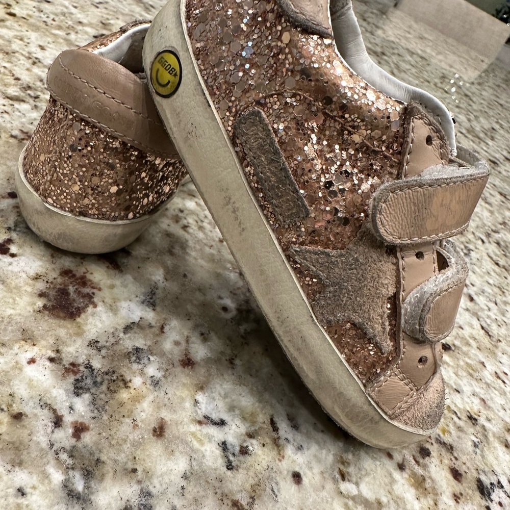 Golden Goose Glittery Tan Kids Sneakers